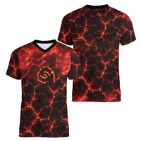 Lava Monster Costume Women V-Neck T-Shirt Fiery Lava Spiral