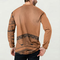 Polynesian Chief Inspired Costume Button Sweatshirt Tribal Pattern With Tooth Necklace