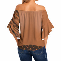 Polynesian Chief Inspired Costume Off Shoulder Wrap Waist Top Tribal Pattern With Tooth Necklace