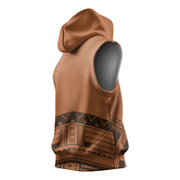 Polynesian Chief Inspired Costume Sleeveless Hoodie Tribal Pattern With Tooth Necklace