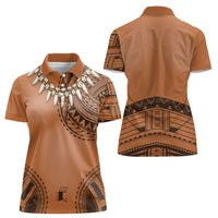 Polynesian Chief Inspired Costume Women Polo Shirt Tribal Pattern With Tooth Necklace