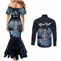 Personalised Polynesia Go Surfing Couples Matching Mermaid Dress and Long Sleeve Button Shirt The Pacific Wave Of Water LT05 - Polynesian Pride