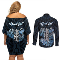 Personalised Polynesia Go Surfing Couples Matching Off Shoulder Short Dress and Long Sleeve Button Shirt The Pacific Wave Of Water LT05 - Polynesian Pride