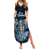 Personalised Polynesia Go Surfing Summer Maxi Dress The Pacific Wave Of Water LT05 Women Blue - Polynesian Pride
