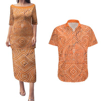 Personalised Lapita Culture Couples Matching Puletasi Dress and Hawaiian Shirt Iconic Double Face Pattern LT05 Brown - Polynesian Pride