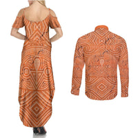 Personalised Lapita Culture Couples Matching Summer Maxi Dress and Long Sleeve Button Shirt Iconic Double Face Pattern LT05 - Polynesian Pride