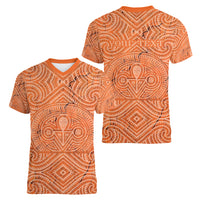 Personalised Lapita Culture Women V Neck T Shirt Iconic Double Face Pattern LT05 - Polynesian Pride