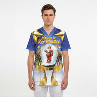Samoa Christmas Scrub Top Snow Globe With Samoan Santa - Polynesian Pride