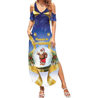 Samoa Christmas Summer Maxi Dress Snow Globe With Samoan Santa - Polynesian Pride