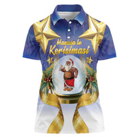 Samoa Christmas Women Polo Shirt Snow Globe With Samoan Santa - Polynesian Pride