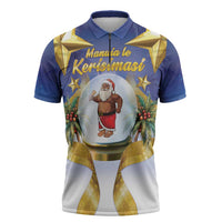 Samoa Christmas Zipper Polo Shirt Snow Globe With Samoan Santa - Polynesian Pride