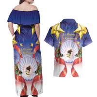American Samoa Christmas Couples Matching Off Shoulder Maxi Dress and Hawaiian Shirt Seashell Santa Beach Vibes - Polynesian Pride