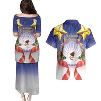 American Samoa Christmas Couples Matching Puletasi and Hawaiian Shirt Seashell Santa Beach Vibes - Polynesian Pride