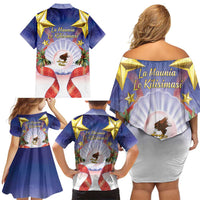 American Samoa Christmas Family Matching Off Shoulder Short Dress and Hawaiian Shirt Seashell Santa Beach Vibes - Polynesian Pride