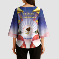 American Samoa Christmas Kimono Sleeve Blouse Seashell Santa Beach Vibes - Polynesian Pride