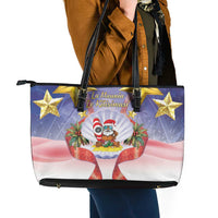 American Samoa Christmas Leather Tote Bag Seashell Santa Beach Vibes - Polynesian Pride