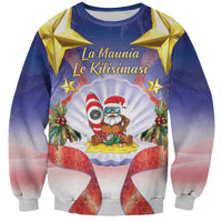 American Samoa Christmas Sweatshirt Seashell Santa Beach Vibes - Polynesian Pride