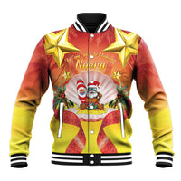 French Polynesia Christmas Baseball Jacket Seashell Santa Beach Vibes - Polynesian Pride