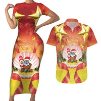 French Polynesia Christmas Couples Matching Short Sleeve Bodycon Dress and Hawaiian Shirt Seashell Santa Beach Vibes - Polynesian Pride
