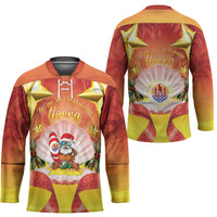 French Polynesia Christmas Hockey Jersey Seashell Santa Beach Vibes - Polynesian Pride