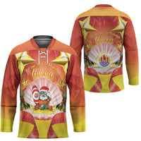 French Polynesia Christmas Hockey Jersey Seashell Santa Beach Vibes - Polynesian Pride