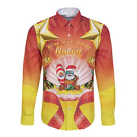 French Polynesia Christmas Long Sleeve Button Shirt Seashell Santa Beach Vibes - Polynesian Pride