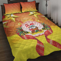 French Polynesia Christmas Quilt Bed Set Seashell Santa Beach Vibes - Polynesian Pride