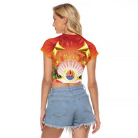 French Polynesia Christmas Raglan Cropped T Shirt Seashell Santa Beach Vibes - Polynesian Pride