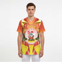 French Polynesia Christmas Scrub Top Seashell Santa Beach Vibes - Polynesian Pride