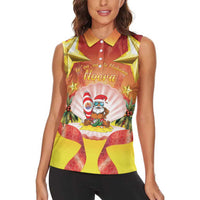 French Polynesia Christmas Women Sleeveless Polo Shirt Seashell Santa Beach Vibes - Polynesian Pride