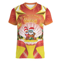French Polynesia Christmas Women V-Neck T-Shirt Seashell Santa Beach Vibes - Polynesian Pride