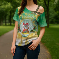 Cook Islands Christmas Cross Shoulder Shirt Seashell Santa Beach Vibes - Polynesian Pride