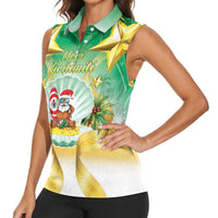 Cook Islands Christmas Women Sleeveless Polo Shirt Seashell Santa Beach Vibes - Polynesian Pride