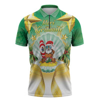 Cook Islands Christmas Zipper Polo Shirt Seashell Santa Beach Vibes LT05 Green - Polynesian Pride