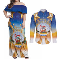 Marshall Islands Christmas Couples Matching Off Shoulder Maxi Dress and Long Sleeve Button Shirt Seashell Santa Beach Vibes - Polynesian Pride