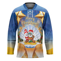 Marshall Islands Christmas Hockey Jersey Seashell Santa Beach Vibes - Polynesian Pride