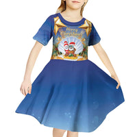 Marshall Islands Christmas Kid Short Sleeve Dress Seashell Santa Beach Vibes - Polynesian Pride