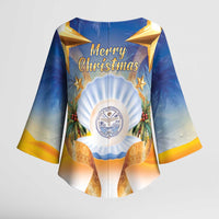 Marshall Islands Christmas Kimono Sleeve Blouse Seashell Santa Beach Vibes - Polynesian Pride