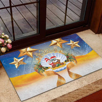 Marshall Islands Christmas Rubber Doormat Seashell Santa Beach Vibes - Polynesian Pride