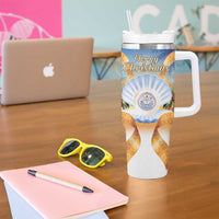 Marshall Islands Christmas Tumbler With Handle Seashell Santa Beach Vibes - Polynesian Pride