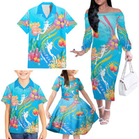 Under The Sea Scuba Diving Family Matching Off Shoulder Long Sleeve Dress and Hawaiian Shirt Polynesian Pattern LT05 - Polynesian Pride