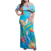Under The Sea Scuba Diving Family Matching Off Shoulder Maxi Dress and Hawaiian Shirt Polynesian Pattern LT05 Mom's Dress Blue - Polynesian Pride