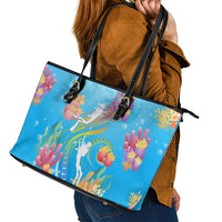 Under The Sea Scuba Diving Leather Tote Bag Polynesian Pattern LT05 - Polynesian Pride
