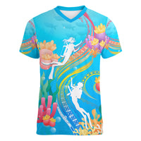 Under The Sea Scuba Diving Women V Neck T Shirt Polynesian Pattern LT05 Female Blue - Polynesian Pride