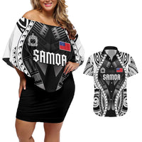 Personalised Remember Samoa Black Saturday Couples Matching Off Shoulder Short Dress and Hawaiian Shirt Samoa Mo Samoa LT05 Black - Polynesian Pride