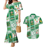 Norfolk Island Christmas Couples Matching Mermaid Dress and Hawaiian Shirt Festive Beach Vibes LT05 Green - Polynesian Pride