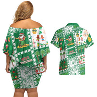 Norfolk Island Christmas Couples Matching Off Shoulder Short Dress and Hawaiian Shirt Festive Beach Vibes LT05 - Polynesian Pride