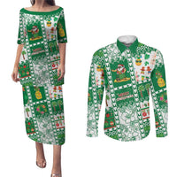 Norfolk Island Christmas Couples Matching Puletasi and Long Sleeve Button Shirt Festive Beach Vibes - Polynesian Pride