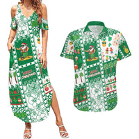 Norfolk Island Christmas Couples Matching Summer Maxi Dress and Hawaiian Shirt Festive Beach Vibes LT05 Green - Polynesian Pride