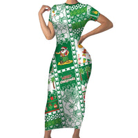 Norfolk Island Christmas Short Sleeve Bodycon Dress Festive Beach Vibes LT05 Long Dress Green - Polynesian Pride